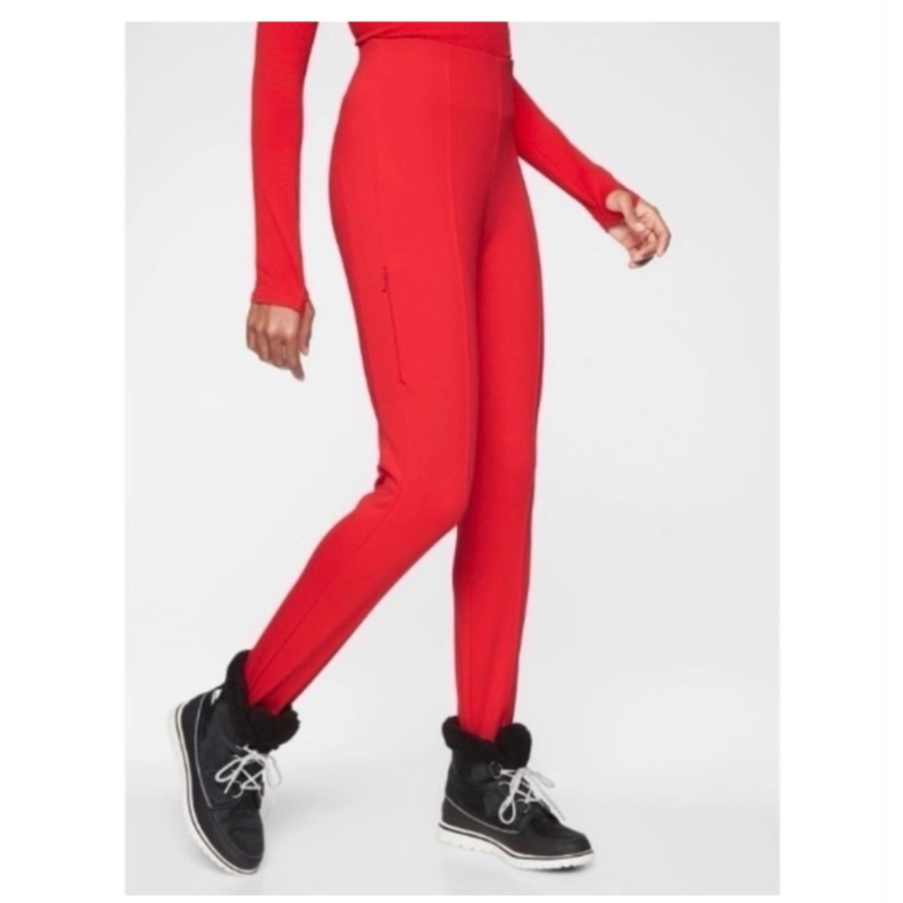 Athleta BUTTE PEAK PANT RED Size 10 Petite soft shell lined Winter Stirrup Pant